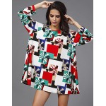 Women's Plus Size / Casual/Daily Street chic Fall T-shirt,Print Round Neck Long Sleeve White Cotton / Spandex Medium
