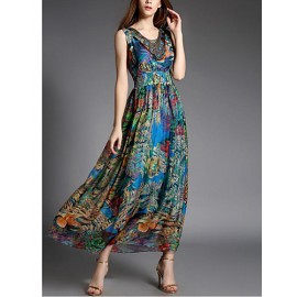 Going out Street chic Sheath Dress,Print V Neck Ma..