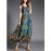 Going out Street chic Sheath Dress,Print V Neck Maxi Sleeveless Blue Silk Summer High Rise