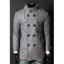 Men's Solid Casual / Work Trench coat,Polyester / Wool Blend Long Sleeve-Black / Blue / Brown / Gray