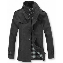 Men's Solid Casual / Work Coat,Cotton Long Sleeve-Black / Brown / Gray