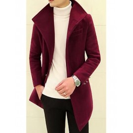 Men's Going out / Casual/Daily Simple Trench Coat,Solid Shirt Collar Long Sleeve Fall / Winter Blue / Red / Black / Gray Cotton Men's Going out / Casual/Daily Simple Trench Coat,Solid Shirt Collar Long Sleeve Fall / Winter Blue / Red / Black / Gray Cotton
