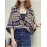 Women's Going out / Casual/Daily Vintage Summer Blouse,Print V Neck ? Sleeve Blue / Orange Polyester Thin