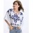 Women's Causal Loose Print Round Neck Lace Big Sleeve Blouse