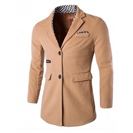 Men's Solid Casual / Work Coat,Cotton Long Sleeve-Black / Brown / Gray