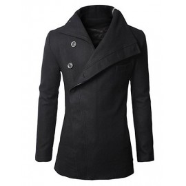 Men's Solid Casual / Work Coat,Cotton Long Sleeve-Black / Brown / Gray