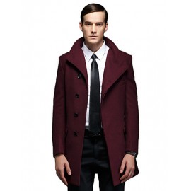 Men's Solid Casual / Formal / Plus Sizes Trench coat,Bamboo Fiber / Polyester Long Sleeve-Blue / Brown