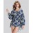Women's Plus Size Vintage Fall T-shirt,Print Round Neck Long Sleeve Blue Polyester Opaque