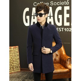Men's Solid Casual / Formal Trench coatBamboo Fiber / Polyester Long Sleeve-Black / Blue / Yellow