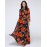 Women‘s Beach Trumpet/Mermaid Dress,Patchwork Stand Maxi Long Sleeve Orange Spandex Spring