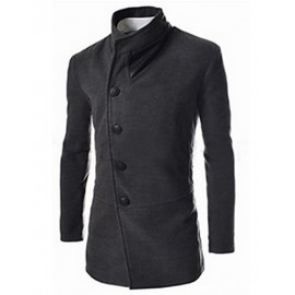 Men's Casual/Daily Simple CoatSolid Shirt Collar Long Sleeve Fall / Winter Black / Gray Cotton Thick
