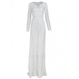 Women's sexy Perspective Deep V NeckLace SkirtLonguette (Lace/Polyester)