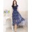 Women's Casual/Daily / Plus Size Vintage Swing Dress,Floral Boat Neck Maxi Short Sleeve Blue Silk Summer High Rise Micro-elastic Thin