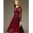 Women's Party/Cocktail Sexy Sheath Dress,Patchwork V Neck Maxi Long Sleeve Red Cotton Summer