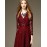 Women's Party/Cocktail Sexy Sheath Dress,Patchwork V Neck Maxi Long Sleeve Red Cotton Summer