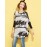 Women's Going out Street chic Fall T-shirt,Print Round Neck Long Sleeve Beige Polyester Medium