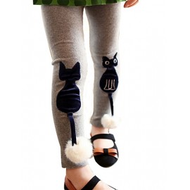 Girls Fashion Han Edition  Thicken  Pure Color Cotton Leggings Cartoon Design