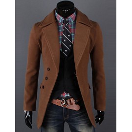 Men's Solid Casual / Work Trench coat,Polyester / Wool Blend Long Sleeve-Black / Brown