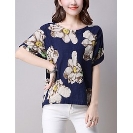 Women's Going out / Casual/Daily Street chic Spring / Summer T-shirt,Print Round Neck Short Sleeve Women's Going out / Casual/Daily Street chic Spring / Summer T-shirt,Print Round Neck Short Sleeve