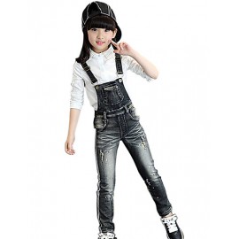 Girl's Cotton Spring/Autumn Fashion Print Jeans Pants Suspender Trousers Patchwork Solid Color Overalls   Girl's Cotton Spring/Autumn Fashion Print Jeans Pants Suspender Trousers Patchwork Solid Color Overalls