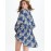 Women's Plus Size Vintage Fall T-shirt,Print Round Neck Long Sleeve Blue Polyester Opaque