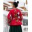 Women's Going out Chinoiserie BlouseAnimal Print V Neck Long Sleeve Red Polyester Opaque