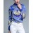 Women's Casual/Daily Vintage All Seasons ShirtPrint Shirt Collar Long Sleeve Blue Polyester Medium