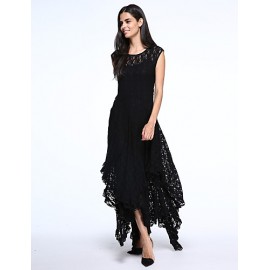 Women's Beach Lace / Skater Dress,Solid Round Neck..