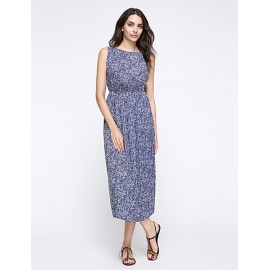 Women's Casual/Daily / Holiday / Plus Size Boho Chiffon / Swing Dress,Print Round Neck Midi Sleeveless Blue Polyester Summer High Rise Women's Casual/Daily / Holiday / Plus Size Boho Chiffon / Swing Dress,Print Round Neck Midi Sleeveless Blue Polyester Summer High Rise